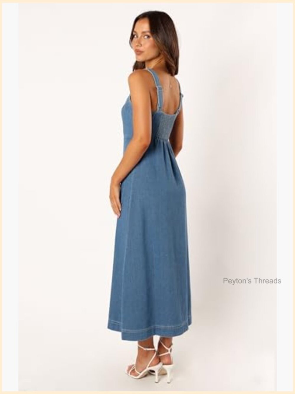 Midi Length Square Neck A-Line Dress with Adjustable Straps - Picture 3 of 7